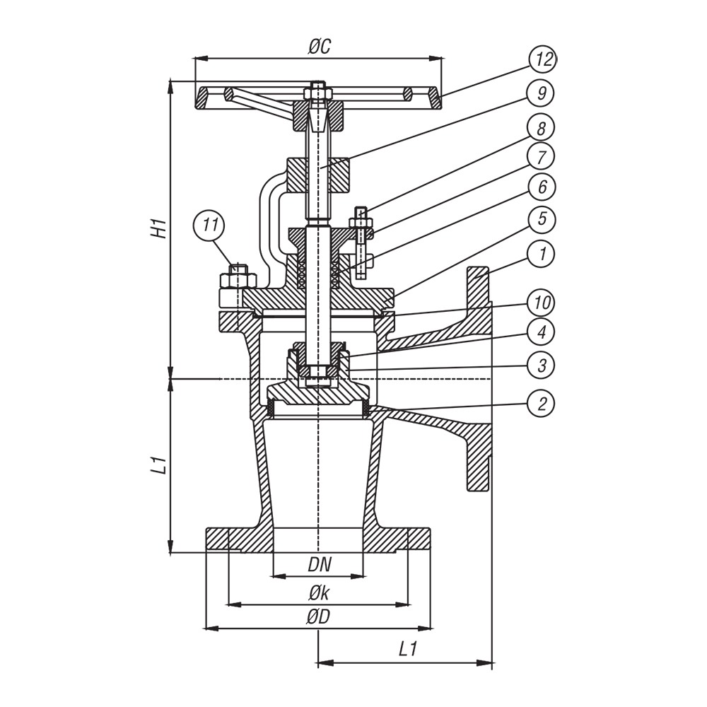 Angle Type Globe Valve drawing 1