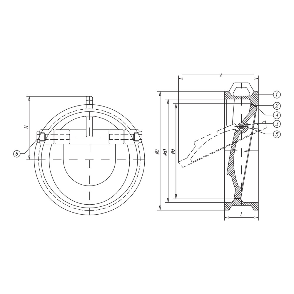 Wafer Tilting Disc Check Valve drawing 1